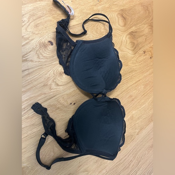 Victorias Secret Very Sexy Black Lace Rhinestone Bra Padded Push Up Vintage 34C - Picture 5 of 10